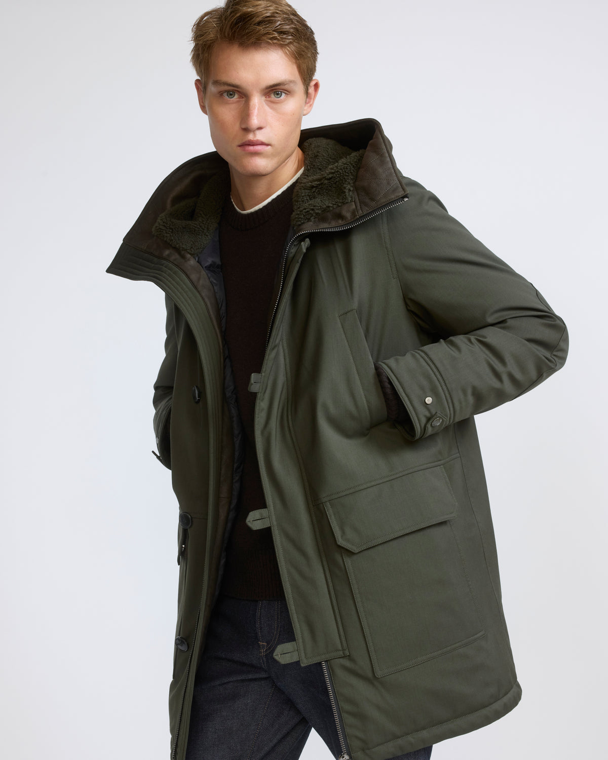 Long parka in waterproof wool-blend technical fabric with lambskin shearling - Yves Salomon - New Fall/Winter Collection