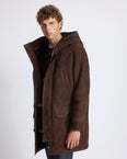 Suede lambskin shearling parka with curly wool