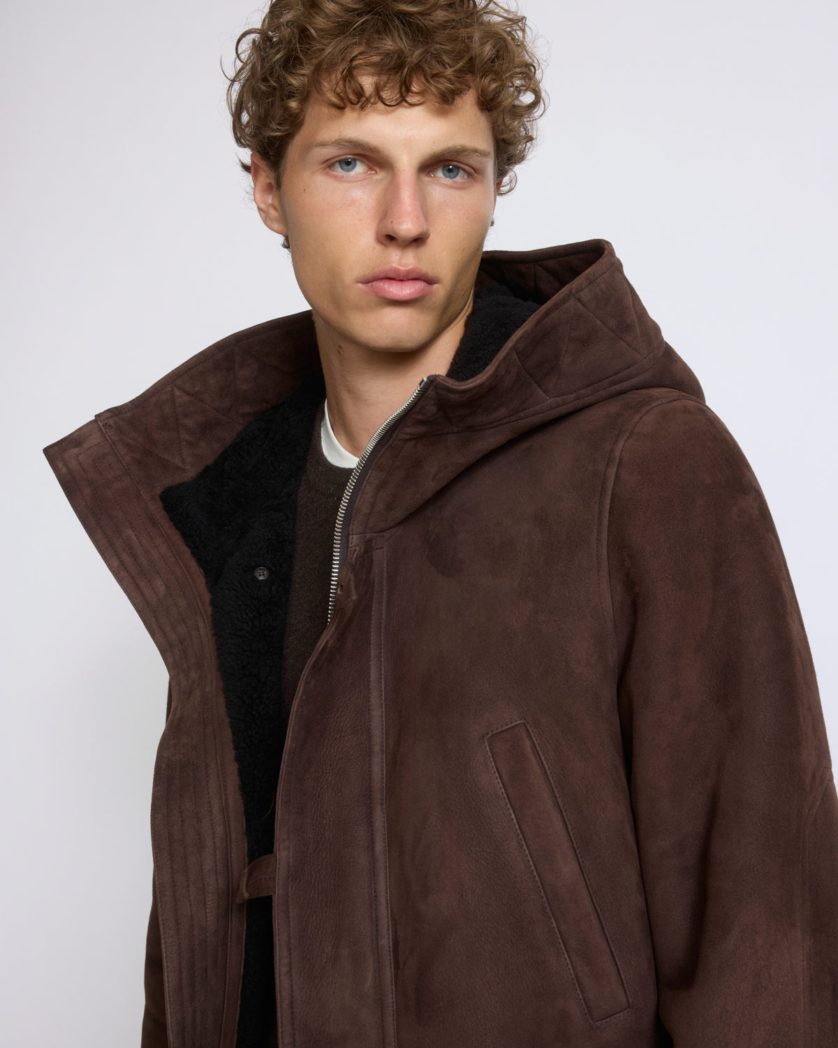 Suede lambskin shearling parka with curly wool - Yves Salomon - New Fall/Winter Collection