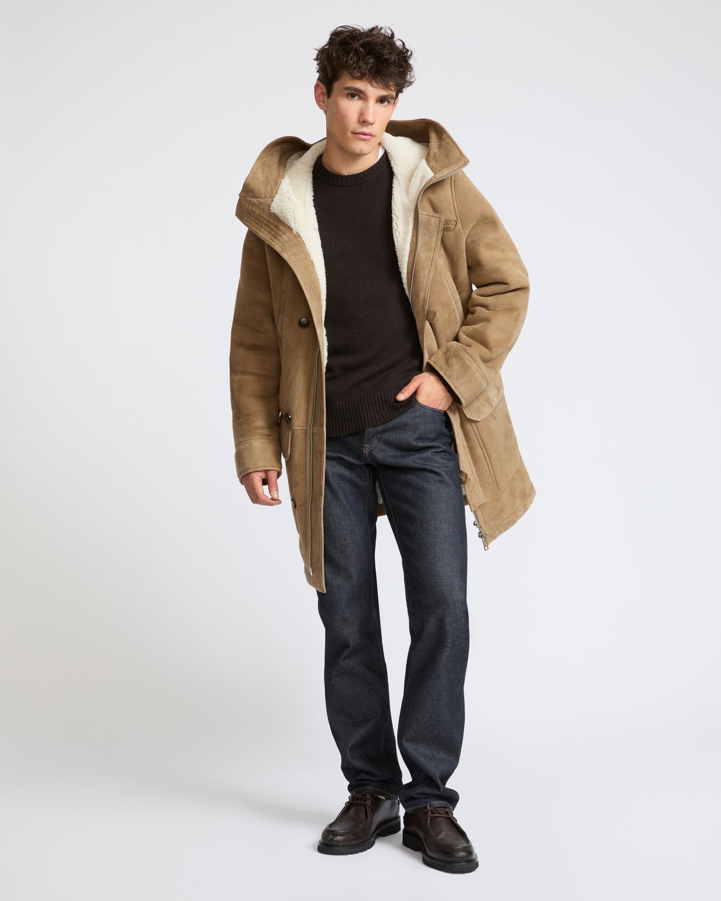 Suede lambskin shearling parka with curly wool - Yves Salomon - New Fall Winter Collection