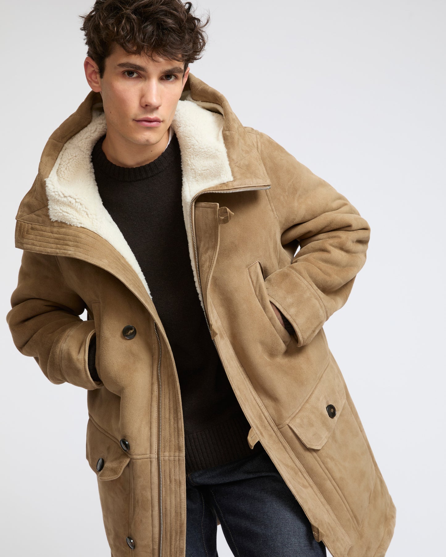 Suede lambskin shearling parka with curly wool - Yves Salomon - New Fall Winter Collection