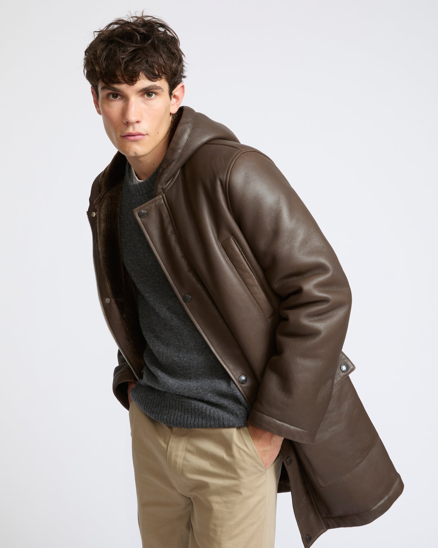 Silky straight lambskin wool shearling hooded coat - Yves Salomon - New Fall Winter Collection