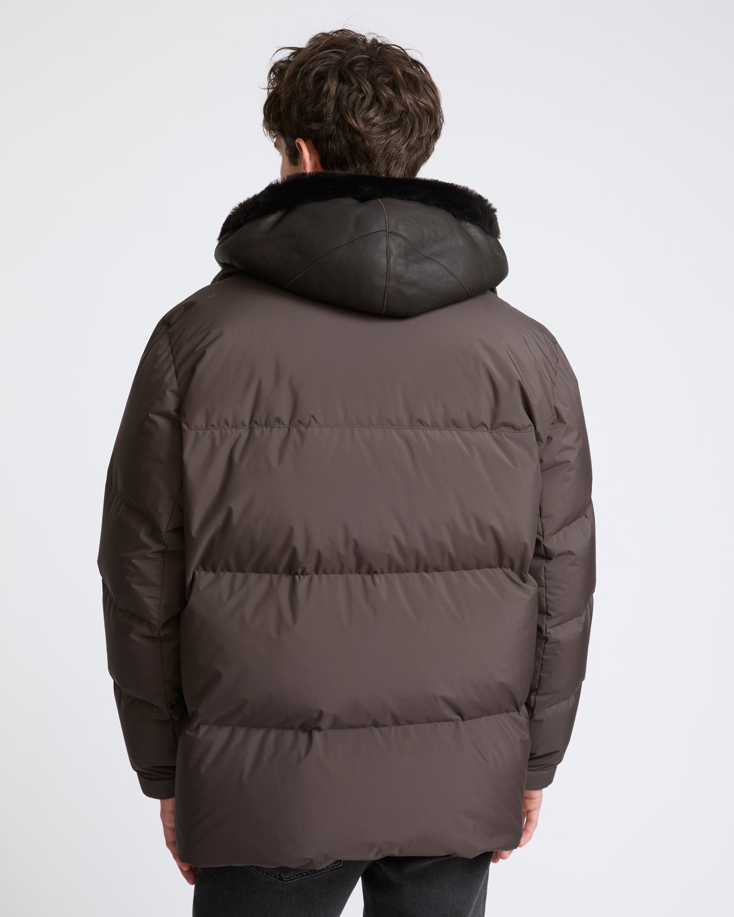 Down jacket in technical fabric with lambskin shearling bib panel - Yves Salomon - New Fall Winter Collection