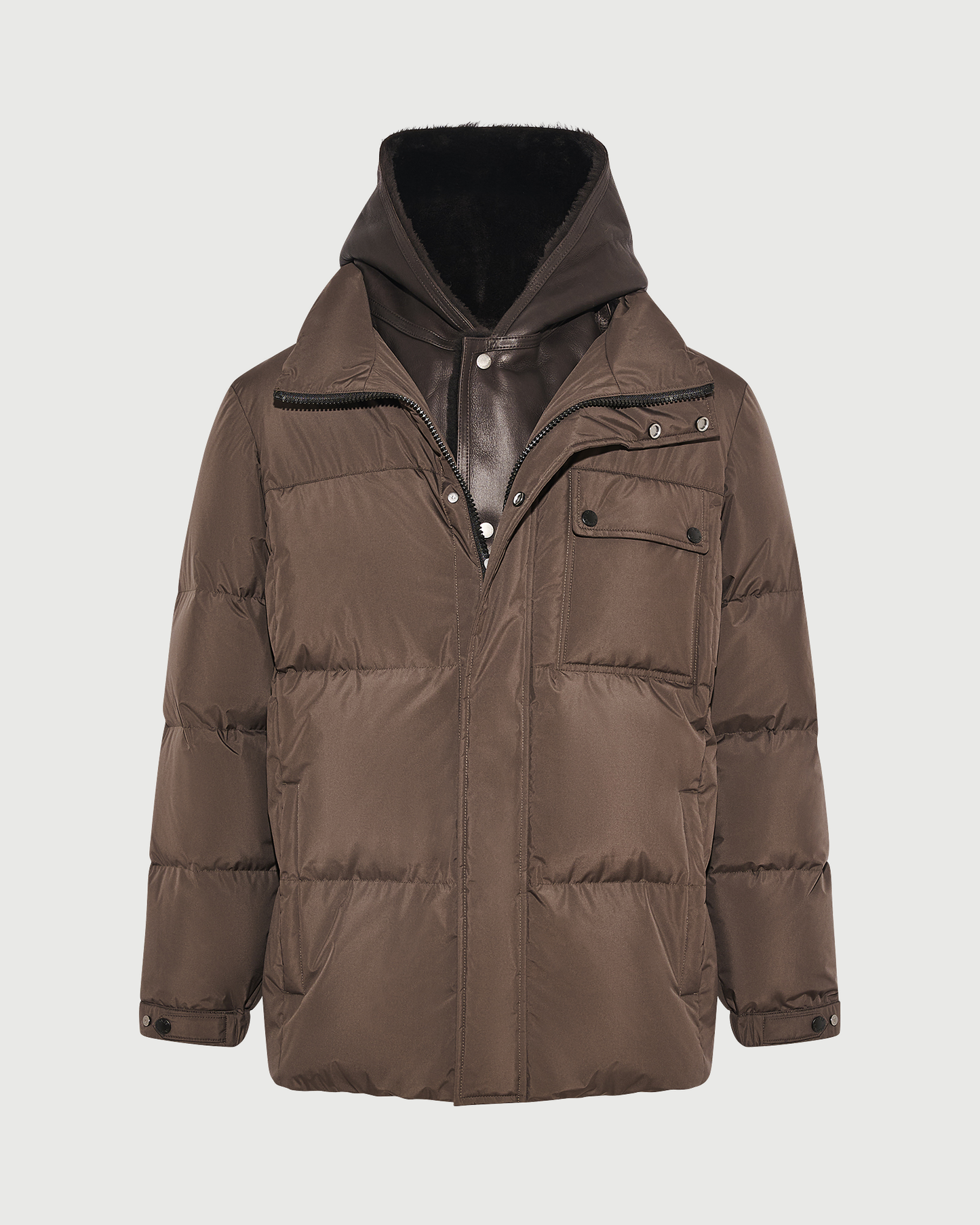 Down jacket in technical fabric with lambskin shearling bib panel - Yves Salomon - New Fall Winter Collection