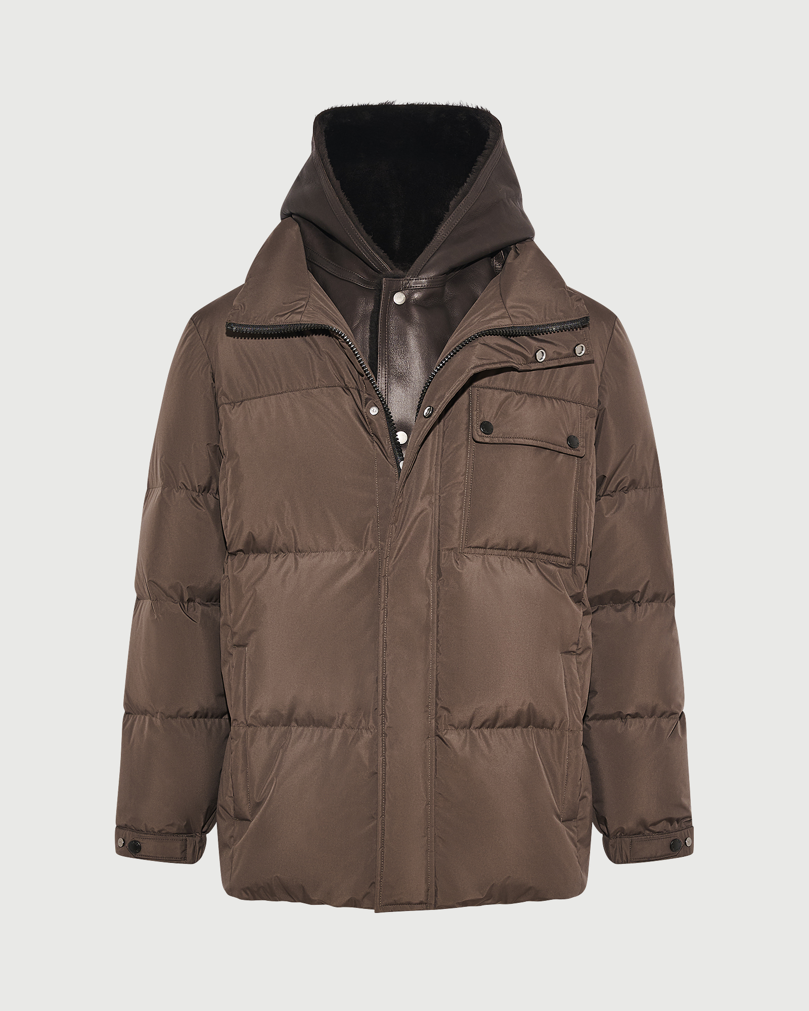 Down jacket in technical fabric with lambskin shearling bib panel - Yves Salomon - New Fall Winter Collection