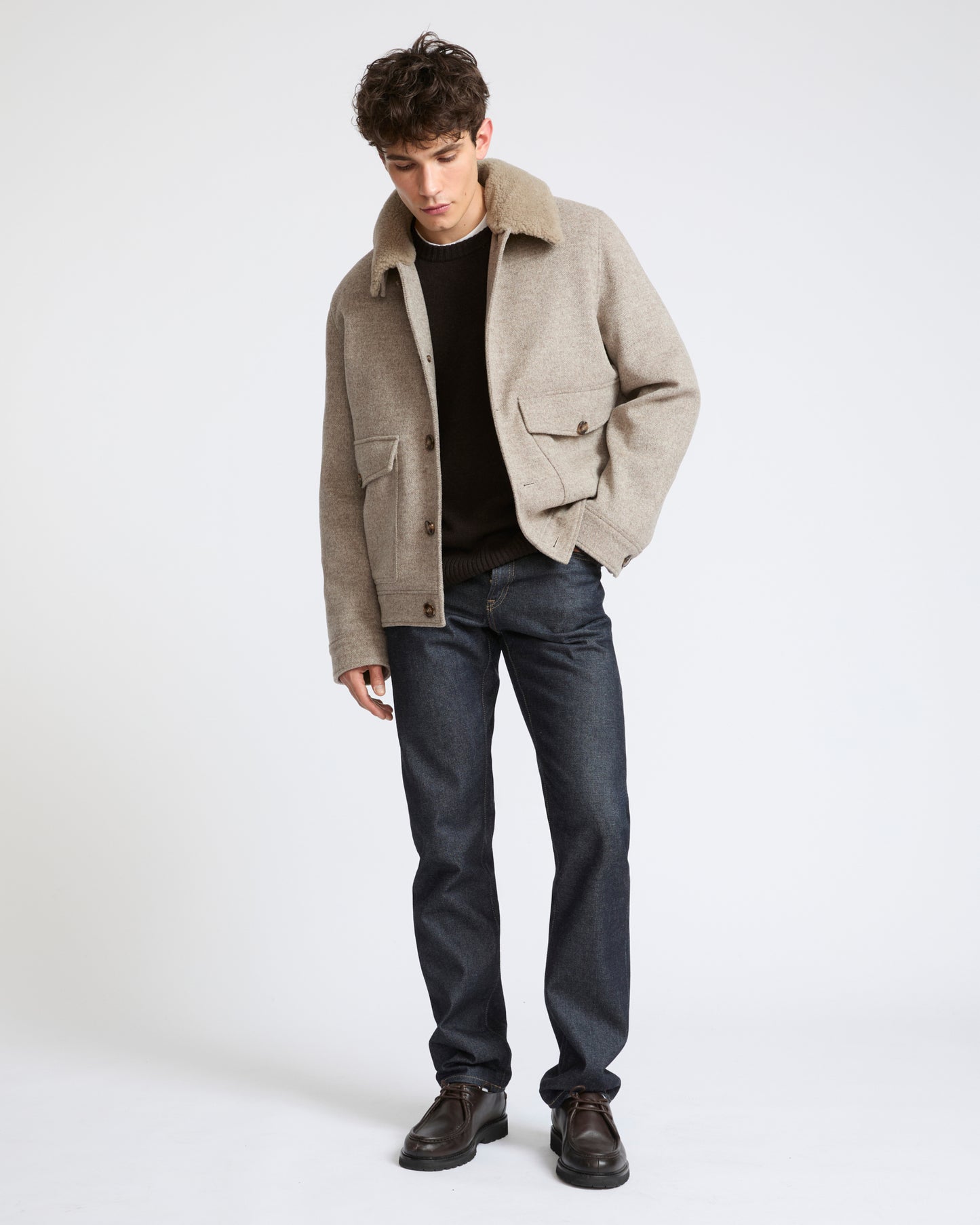 Chevron wool jacket with lambskin shearling trim - Yves Salomon - New Fall Winter Collection