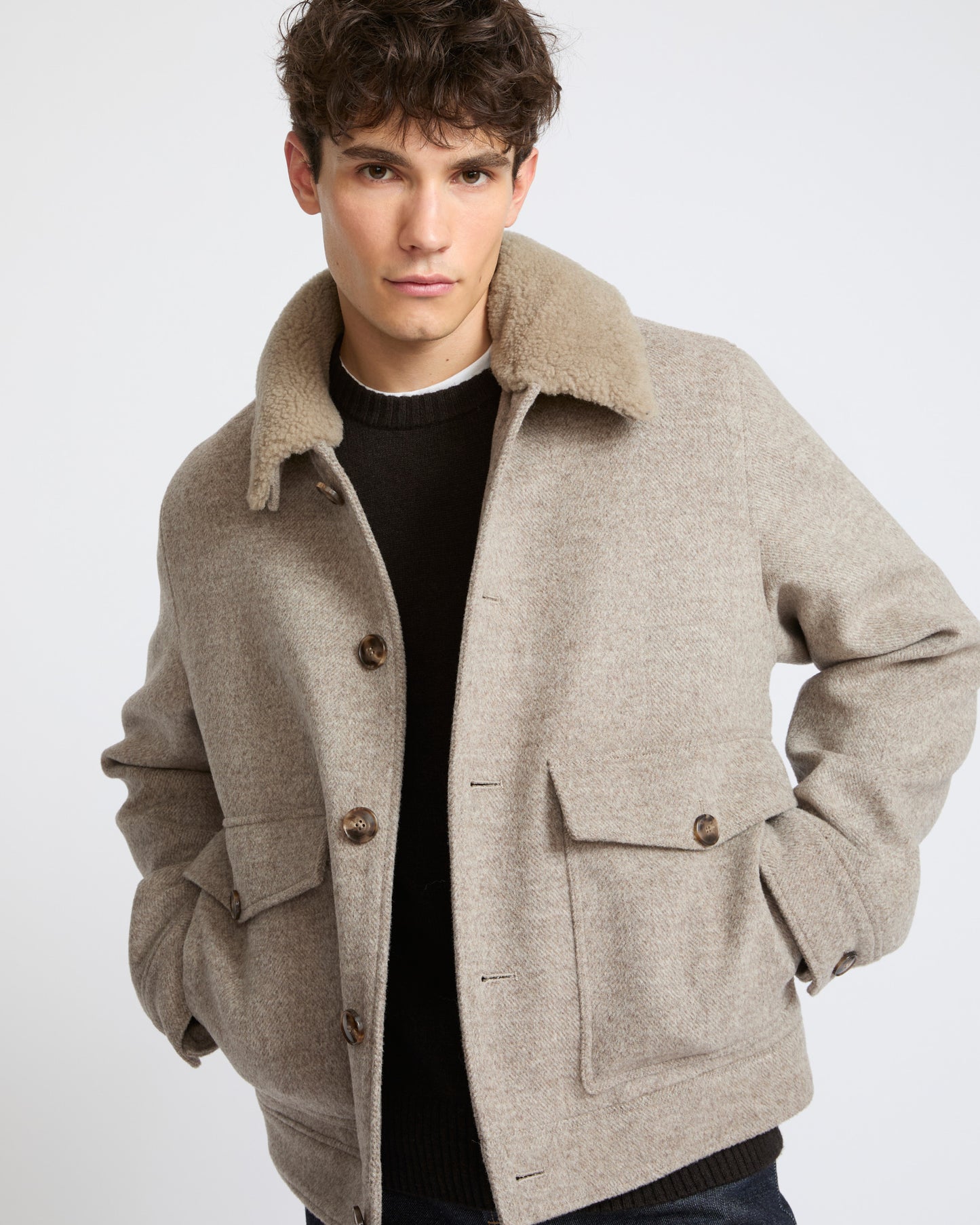 Chevron wool jacket with lambskin shearling trim - Yves Salomon - New Fall Winter Collection