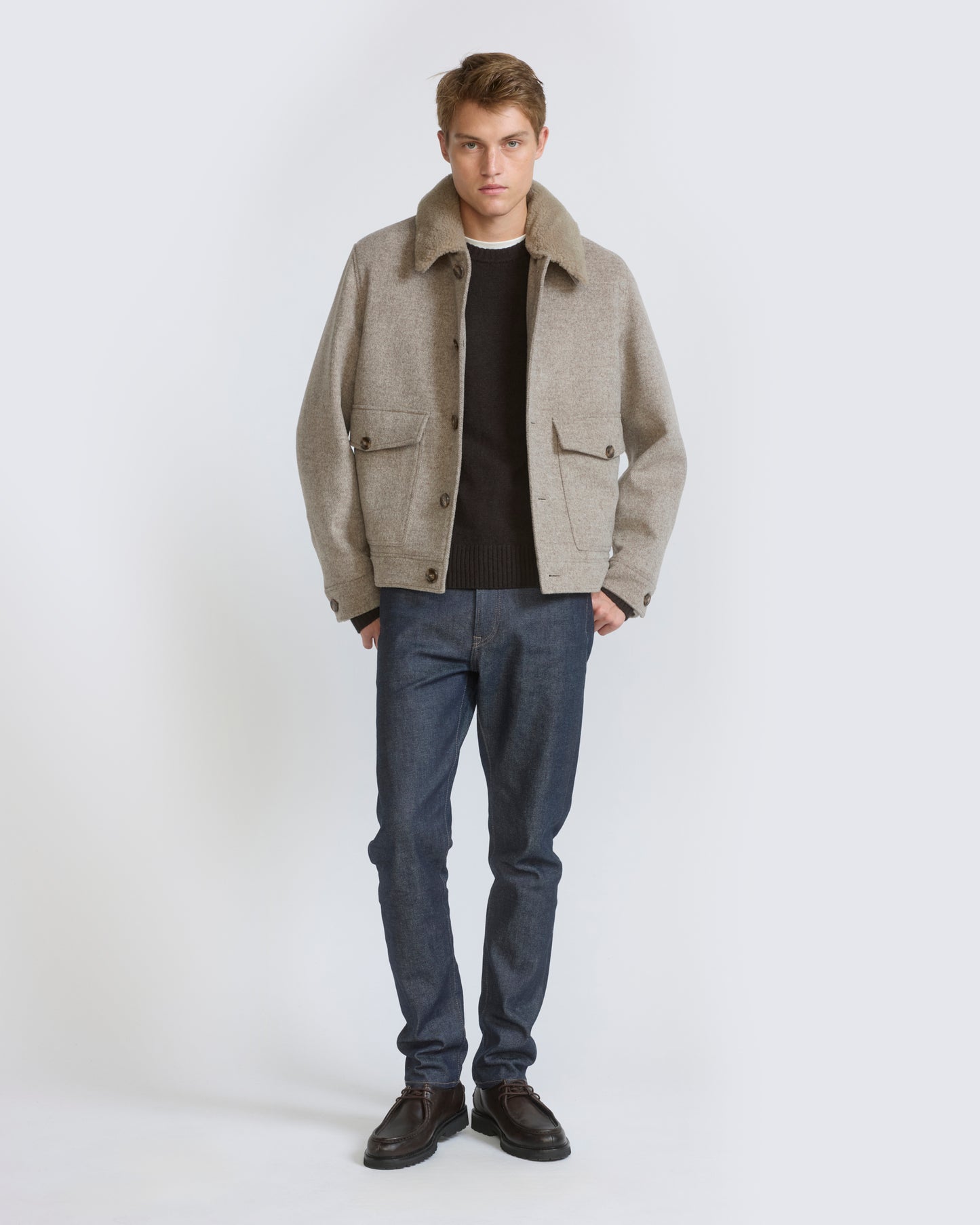 Chevron wool jacket with lambskin shearling trim -Yves Salomon - Fall winter collection