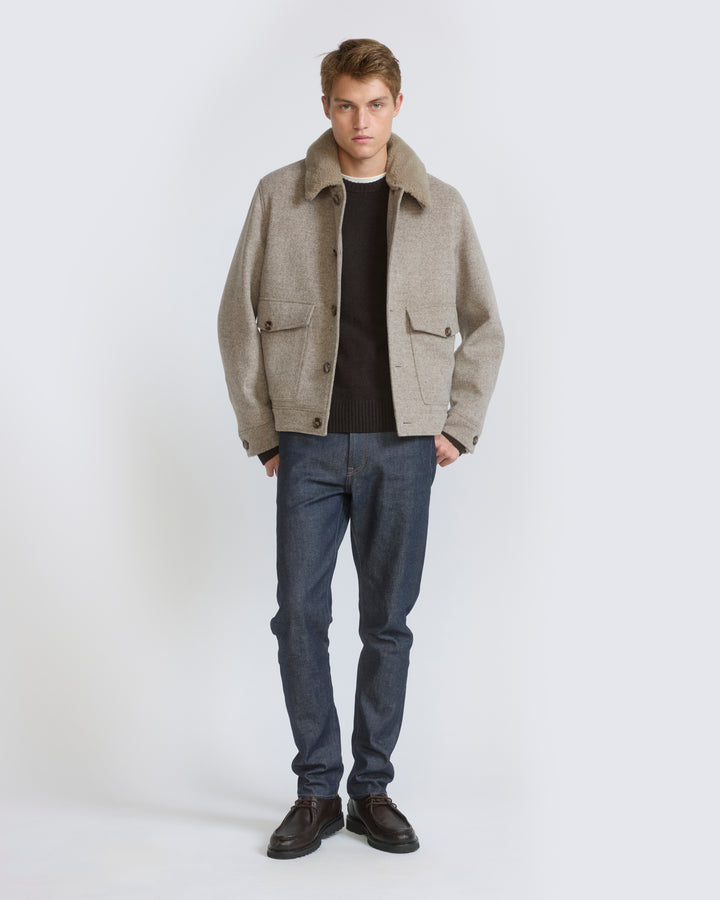 Chevron wool jacket with lambskin shearling trim -Yves Salomon - Fall winter collection