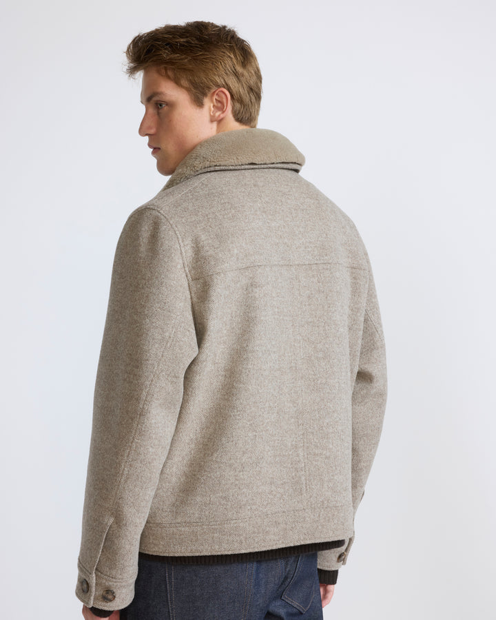Chevron wool jacket with lambskin shearling trim -Yves Salomon - Fall winter collection