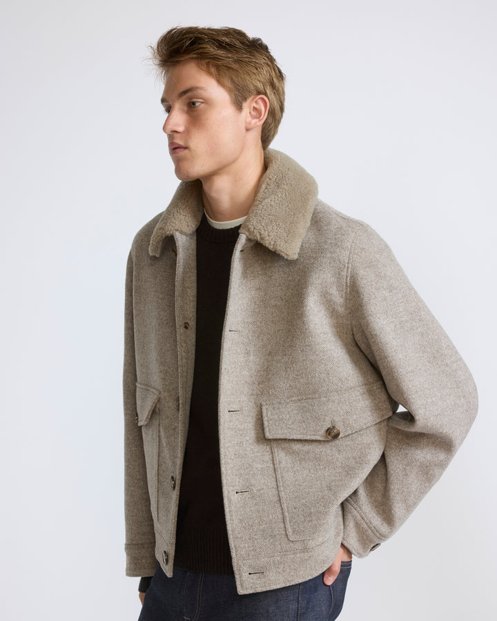 Chevron wool jacket with lambskin shearling trim -Yves Salomon - Fall winter collection