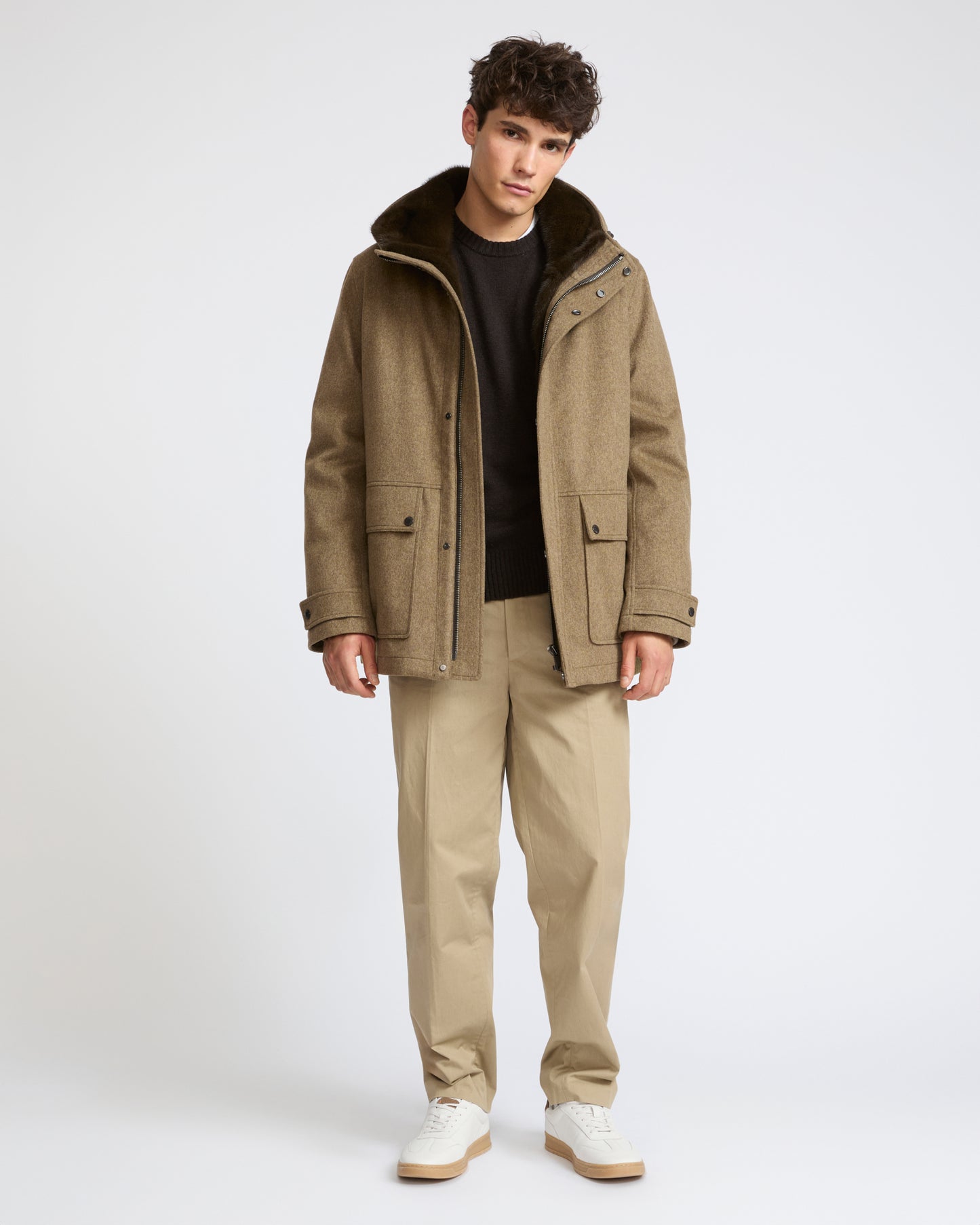 Short parka in Loro Piana waterproof fabric with mink fur trim - Yves Salomon - New Fall Winter Collection
