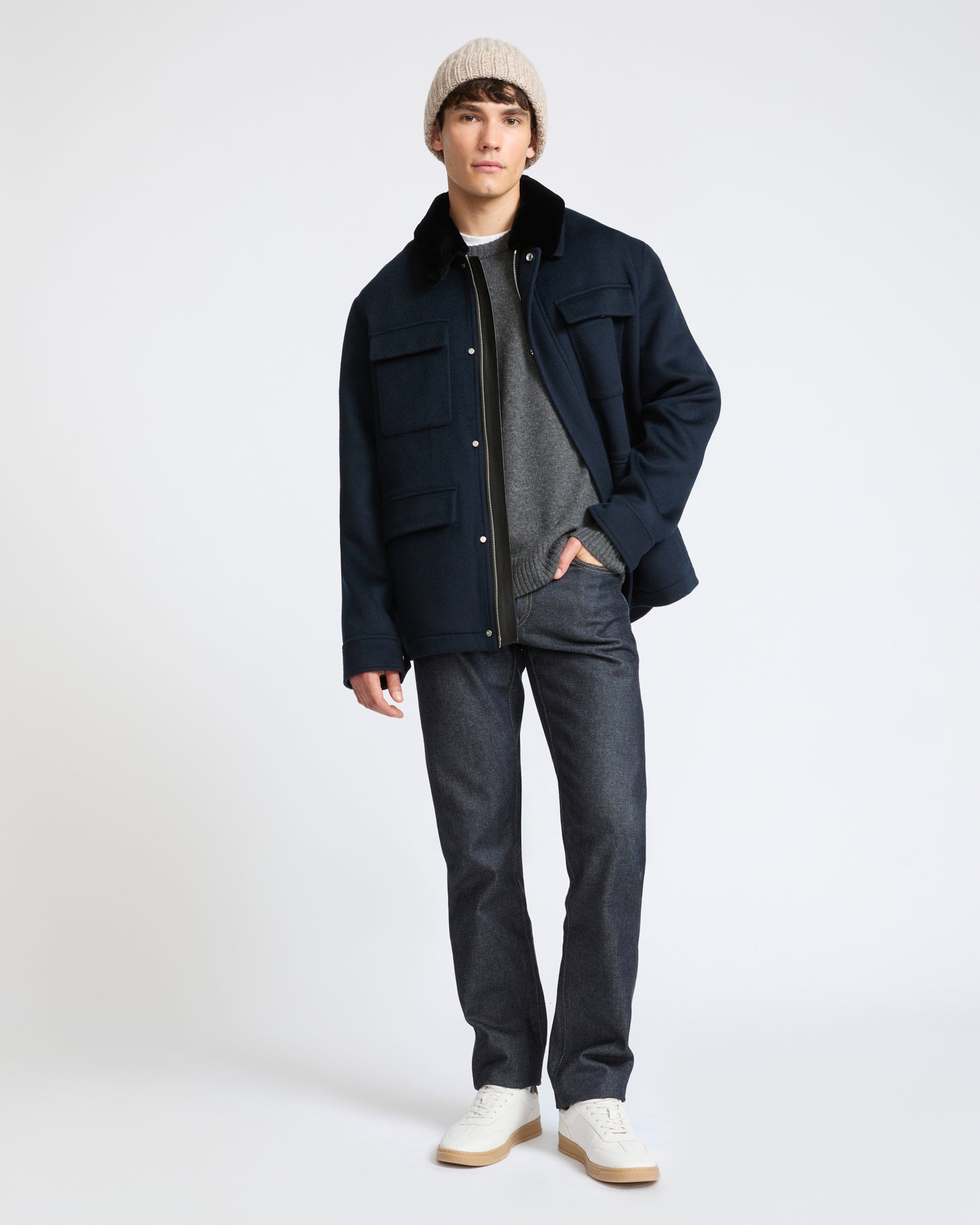 Double-sided wool and cashmere jacket with shaved mink fur trim - Yves Salomon - New Fall Winter Collection