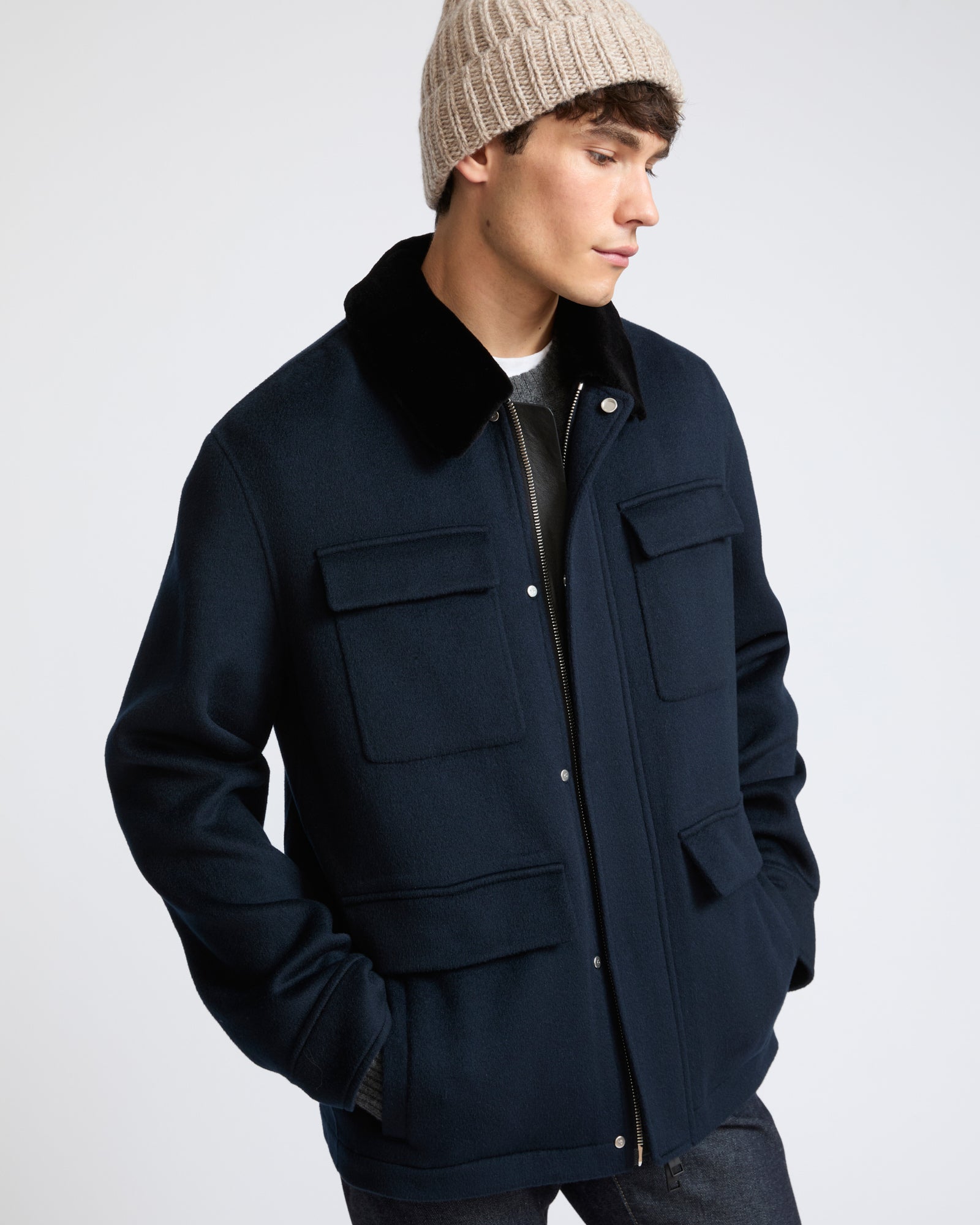 Double-sided wool and cashmere jacket with shaved mink fur trim - Yves Salomon - New Fall Winter Collection