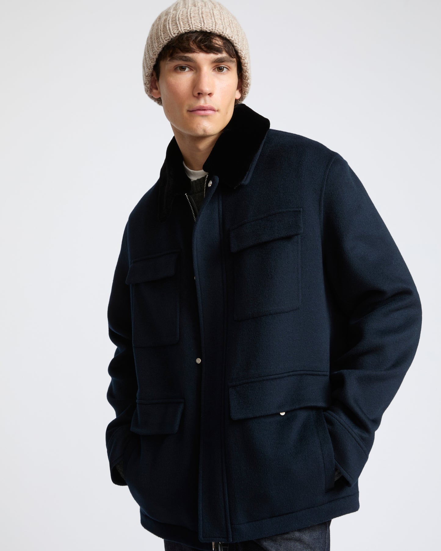 Double-sided wool and cashmere jacket with shaved mink fur trim - Yves Salomon - New Fall Winter Collection