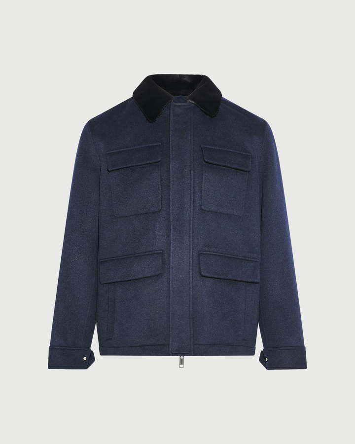 Double-sided wool and cashmere jacket with shaved mink fur trim