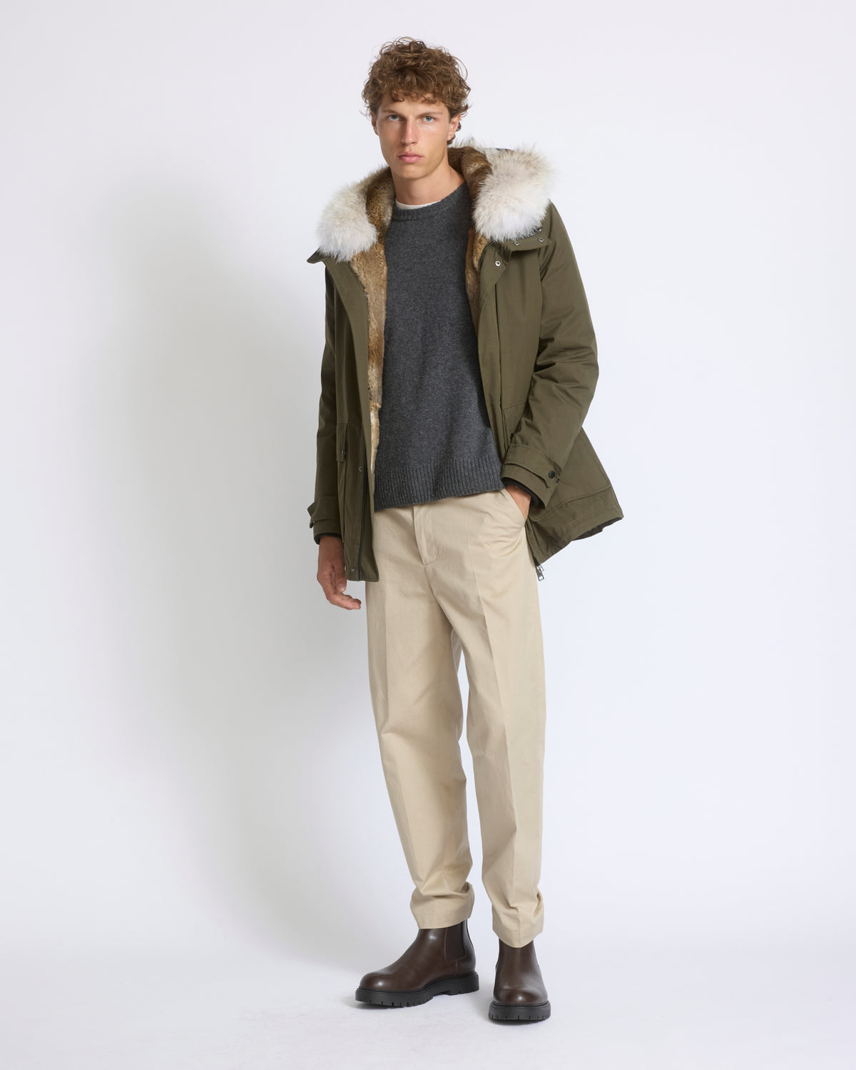 Parka in cotton blend with coyote and rabbit fur - Yves Salomon - New Fall/Winter Collection