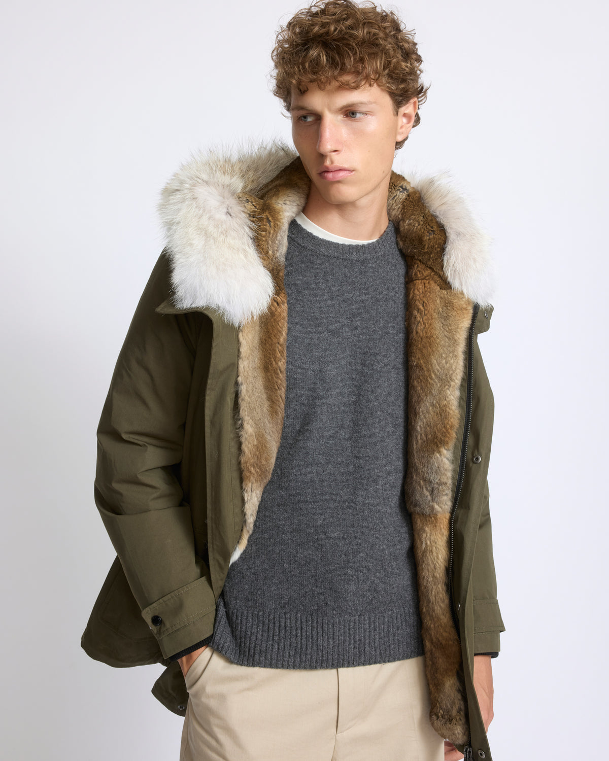 Parka in cotton blend with coyote and rabbit fur - Yves Salomon - New Fall/Winter Collection