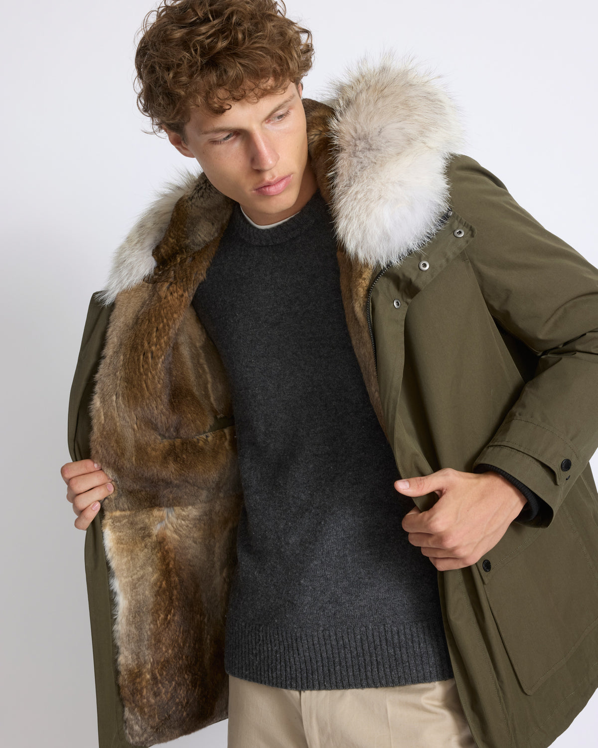 Parka in cotton blend with coyote and rabbit fur - Yves Salomon - New Fall/Winter Collection