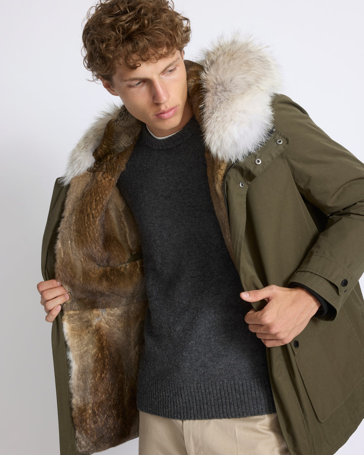 Parka in cotton blend with coyote and rabbit fur - Yves Salomon - New Fall/Winter Collection