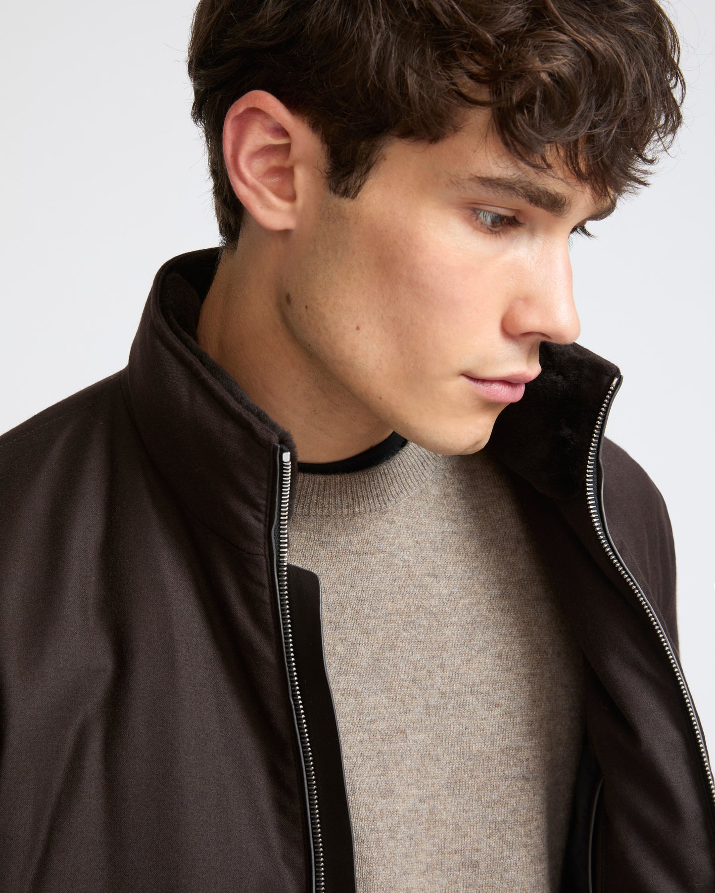 Down jacket in Loro Piana waterproof fabric with plucked mink fur trim - Yves Salomon - New Fall Winter Collection