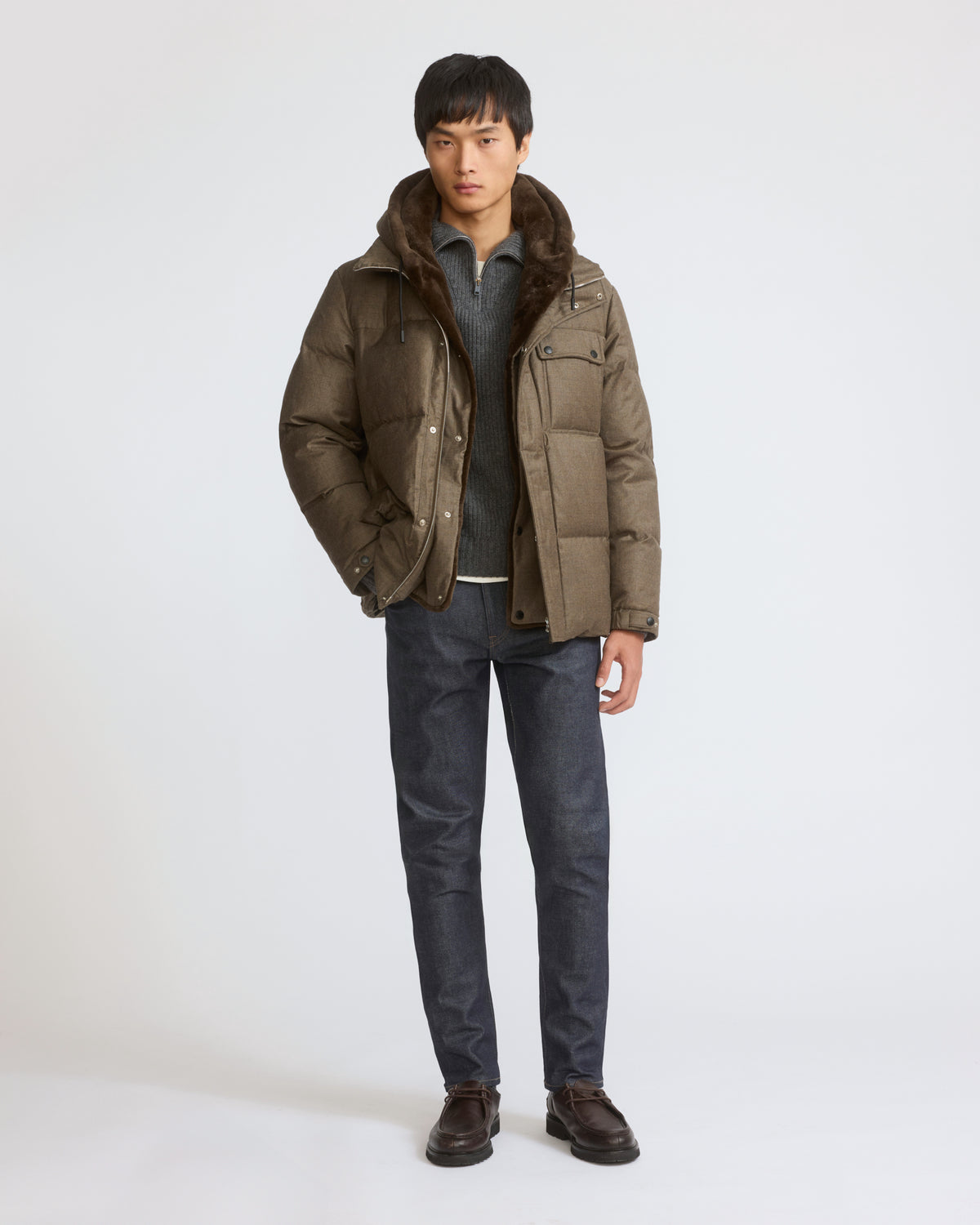 Down jacket in Loro Piana waterproof technical fabric with mink fur bib panel - Yves Salomon - New Fall/Winter Collection