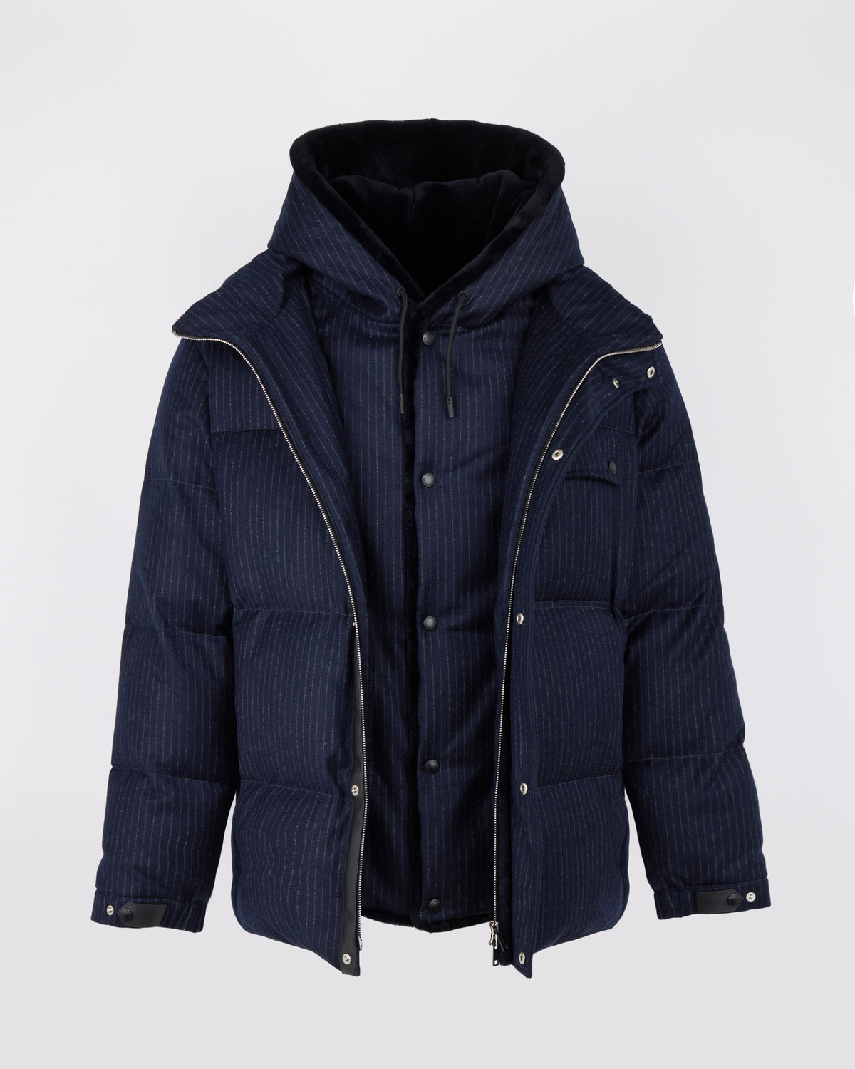Short down jacket in Loro Piana waterproof jacquard fabric with mink fur bib panel - Yves Salomon - New Fall/Winter Collection