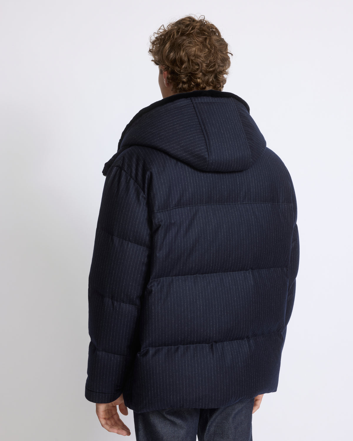 Short down jacket in Loro Piana waterproof jacquard fabric with mink fur bib panel - Yves Salomon - New Fall/Winter Collection