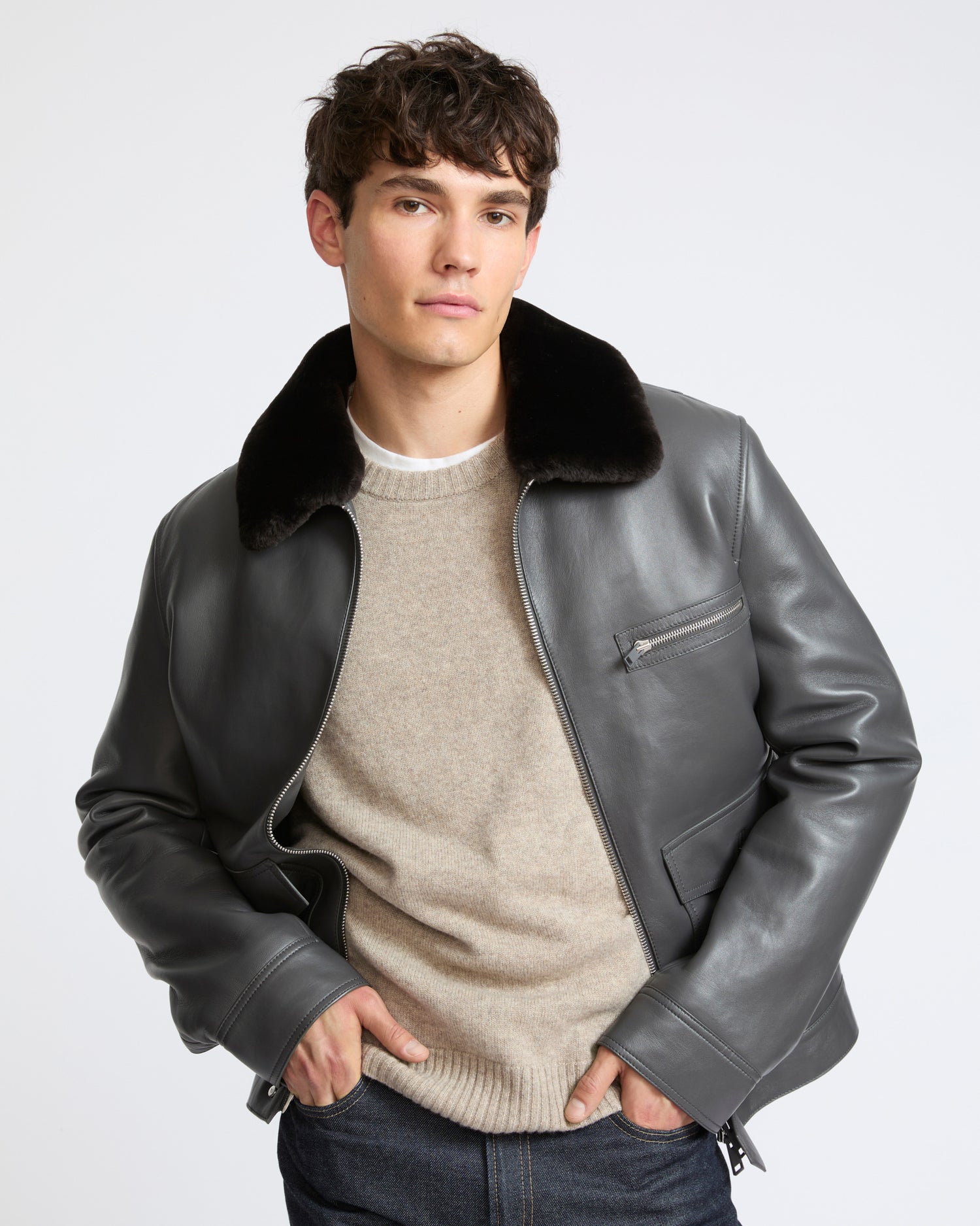 Lambskin leather jacket with pressed Merino shearling - Yves Salomon - New Fall Winter Collection