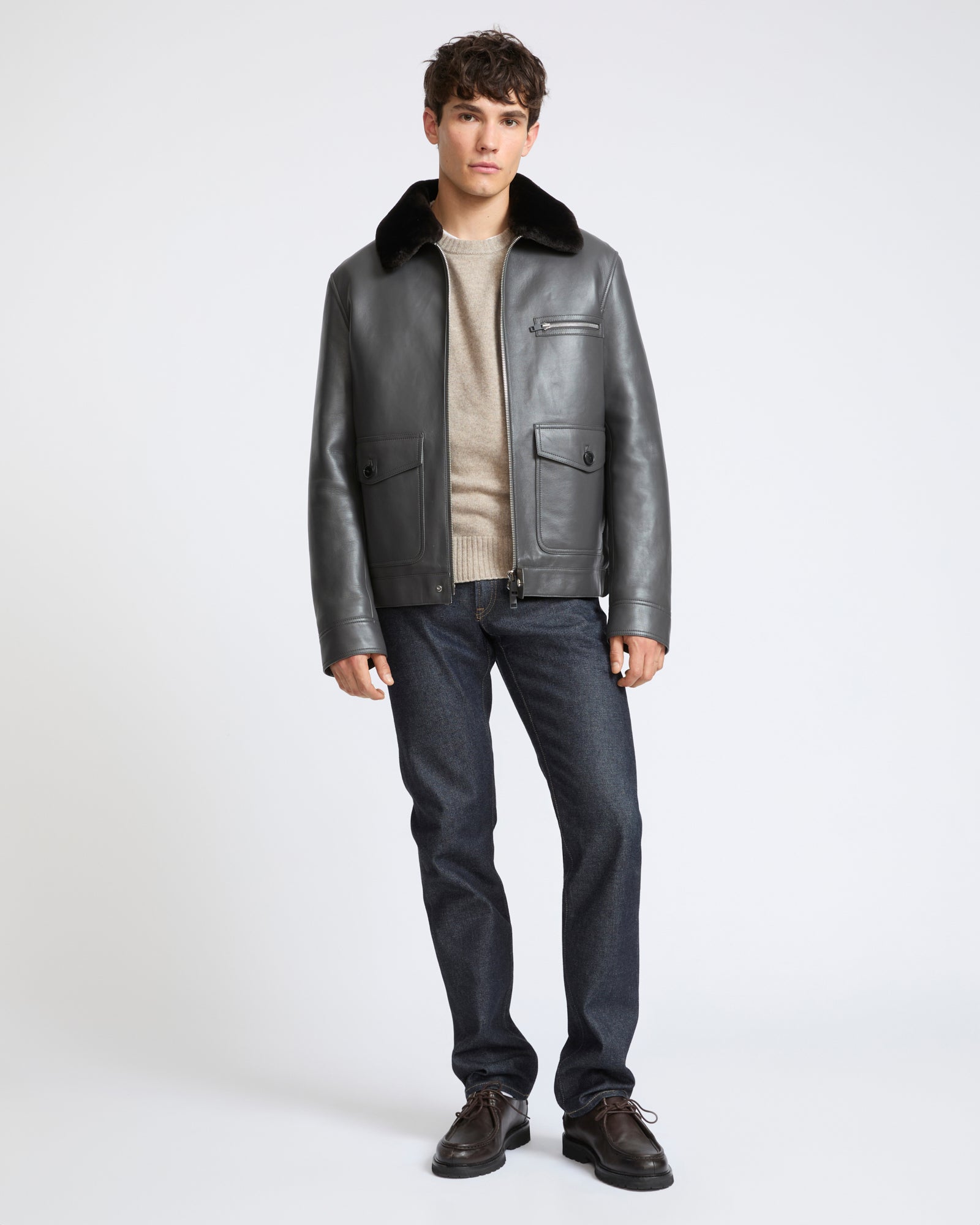 Lambskin leather jacket with pressed Merino shearling - Yves Salomon - New Fall Winter Collection