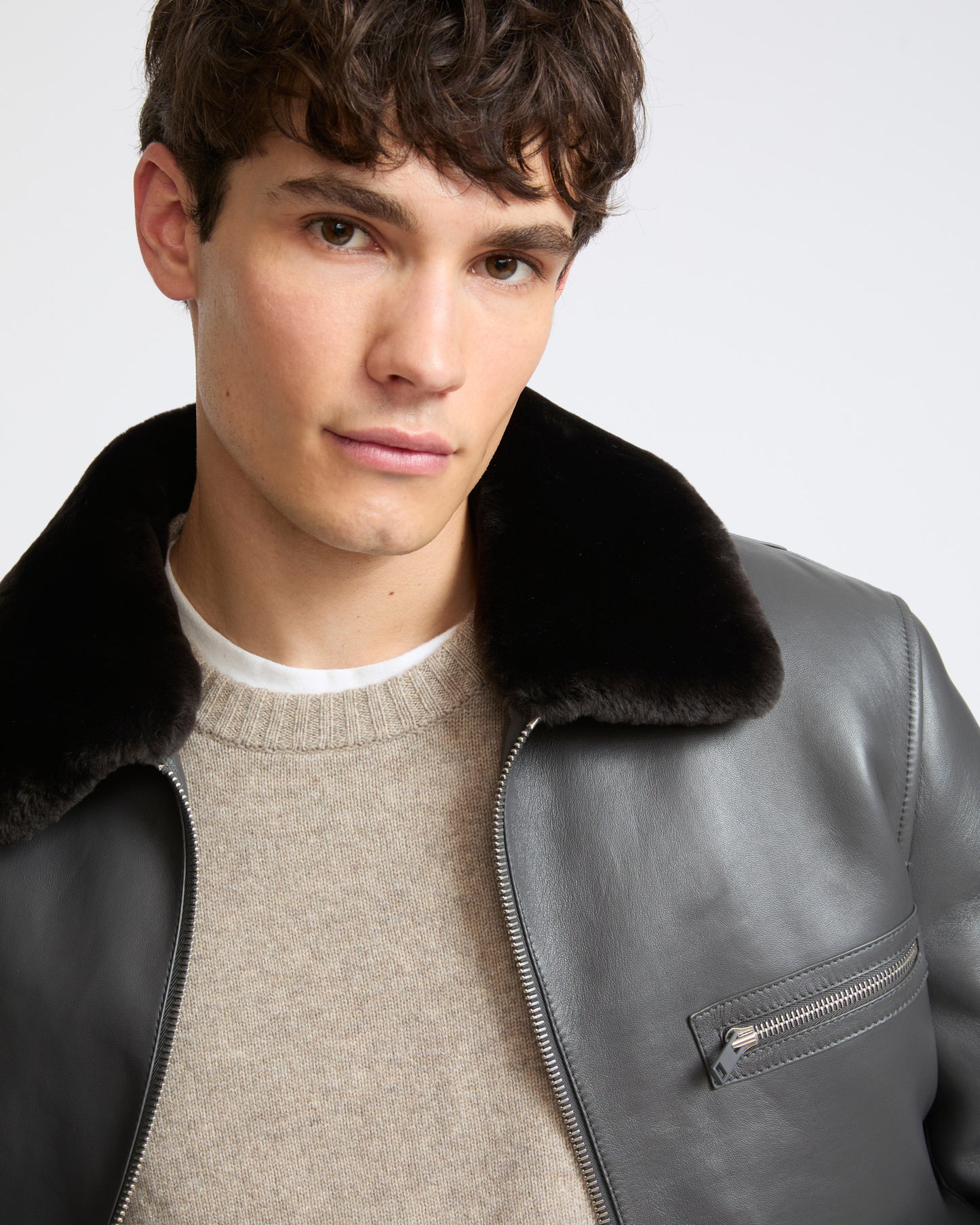 Lambskin leather jacket with pressed Merino shearling - Yves Salomon - New Fall Winter Collection