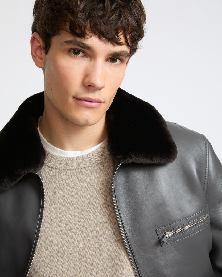 Lambskin leather jacket with pressed Merino shearling - Yves Salomon - New Fall Winter Collection