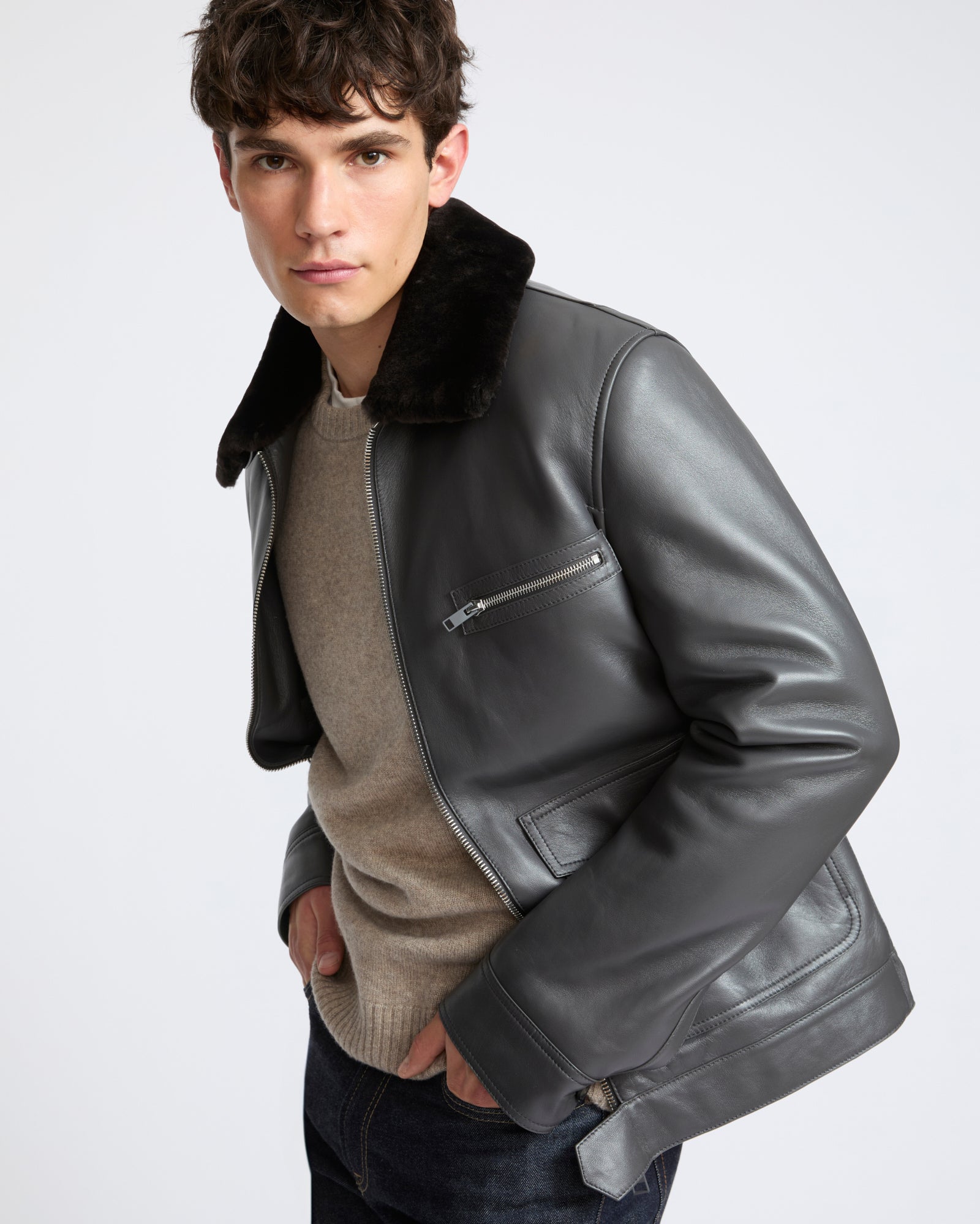 Lambskin leather jacket with pressed Merino shearling - Yves Salomon - New Fall Winter Collection