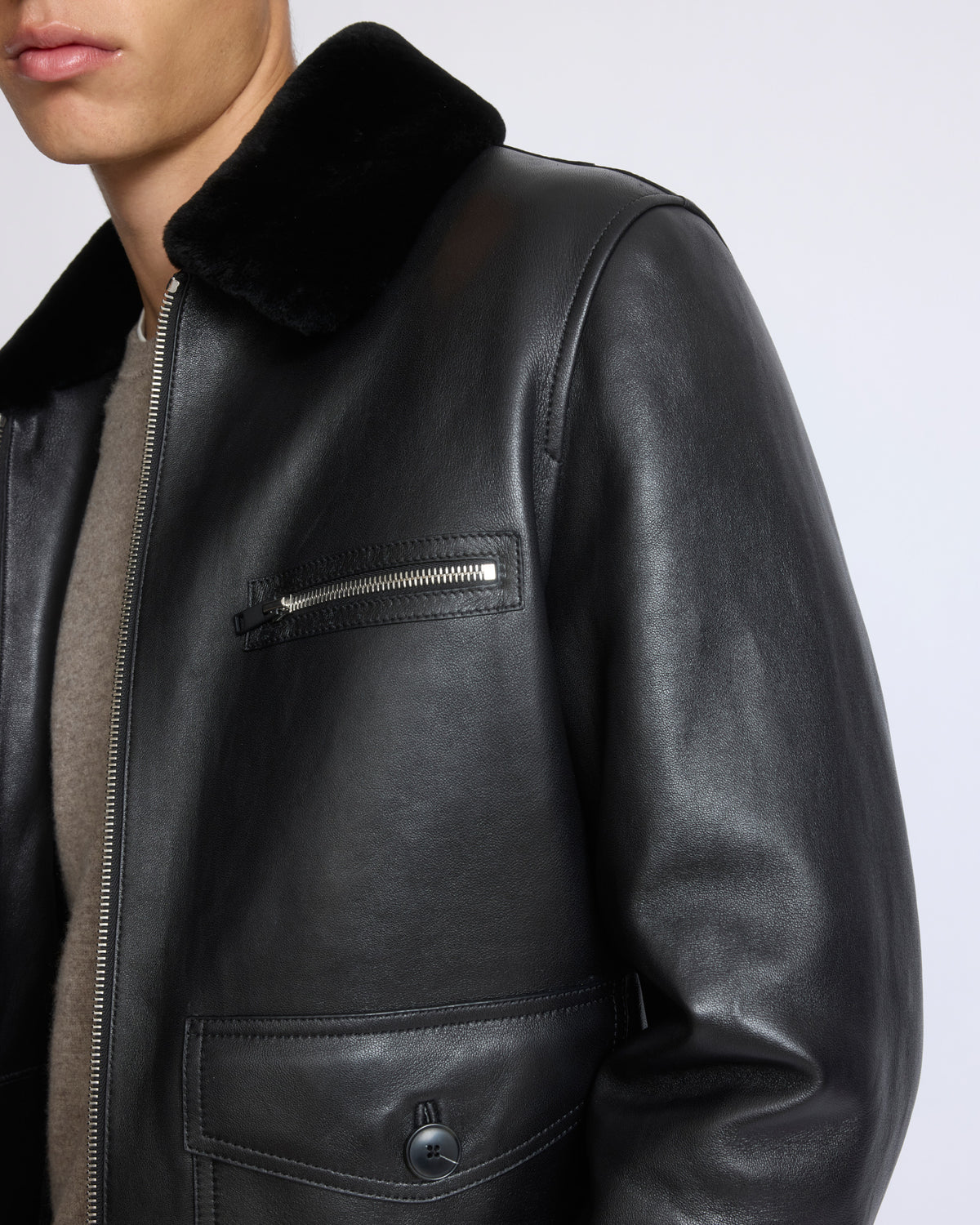 Lambskin leather jacket with pressed Merino shearling - Yves Salomon - New Fall/Winter Collection