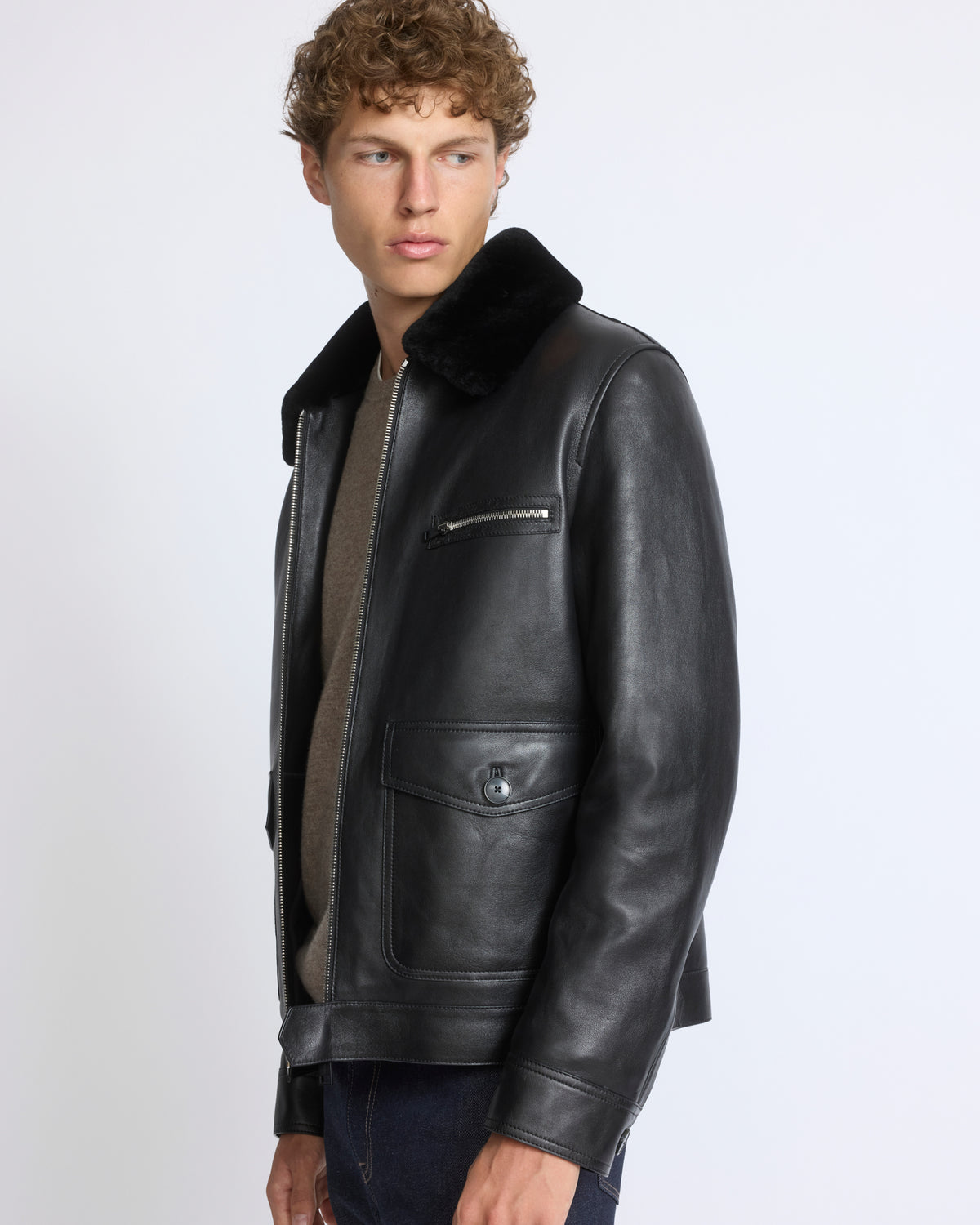 Lambskin leather jacket with pressed Merino shearling - Yves Salomon - New Fall/Winter Collection