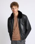 Fine lambskin leather jacket with mink fur collar