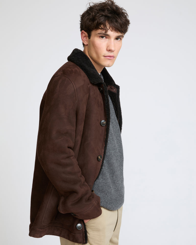 Suede lambskin shearling jacket with curly wool - Yves Salomon - New Fall Winter Collection