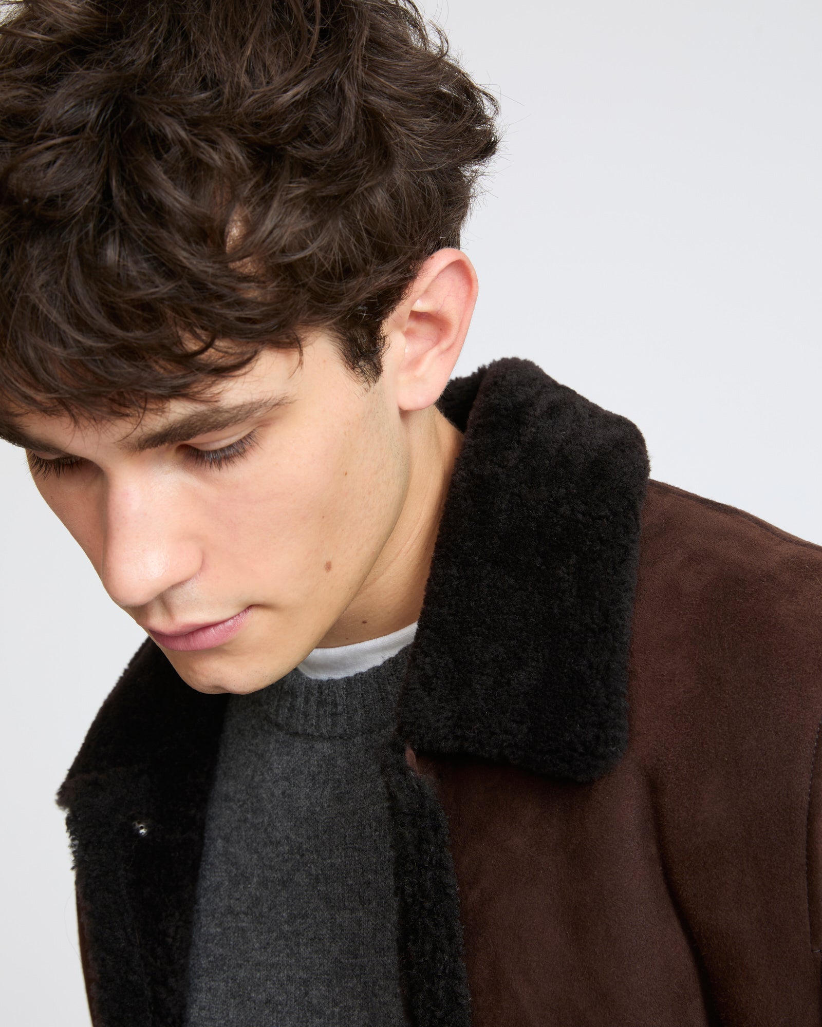 Suede lambskin shearling jacket with curly wool - Yves Salomon - New Fall Winter Collection