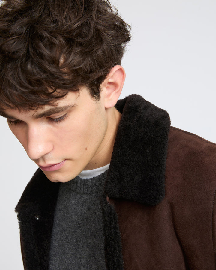 Suede lambskin shearling jacket with curly wool - Yves Salomon - New Fall Winter Collection