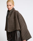 Herringbone double-sided wool cape jacket