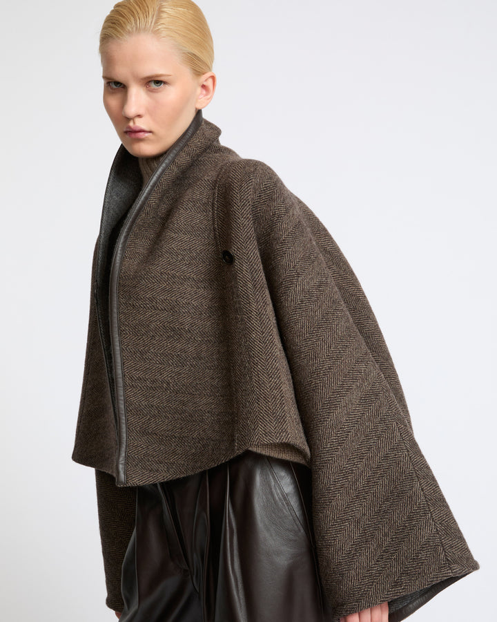 Herringbone double-sided wool cape jacket - Yves Salomon - New Fall Winter Collection