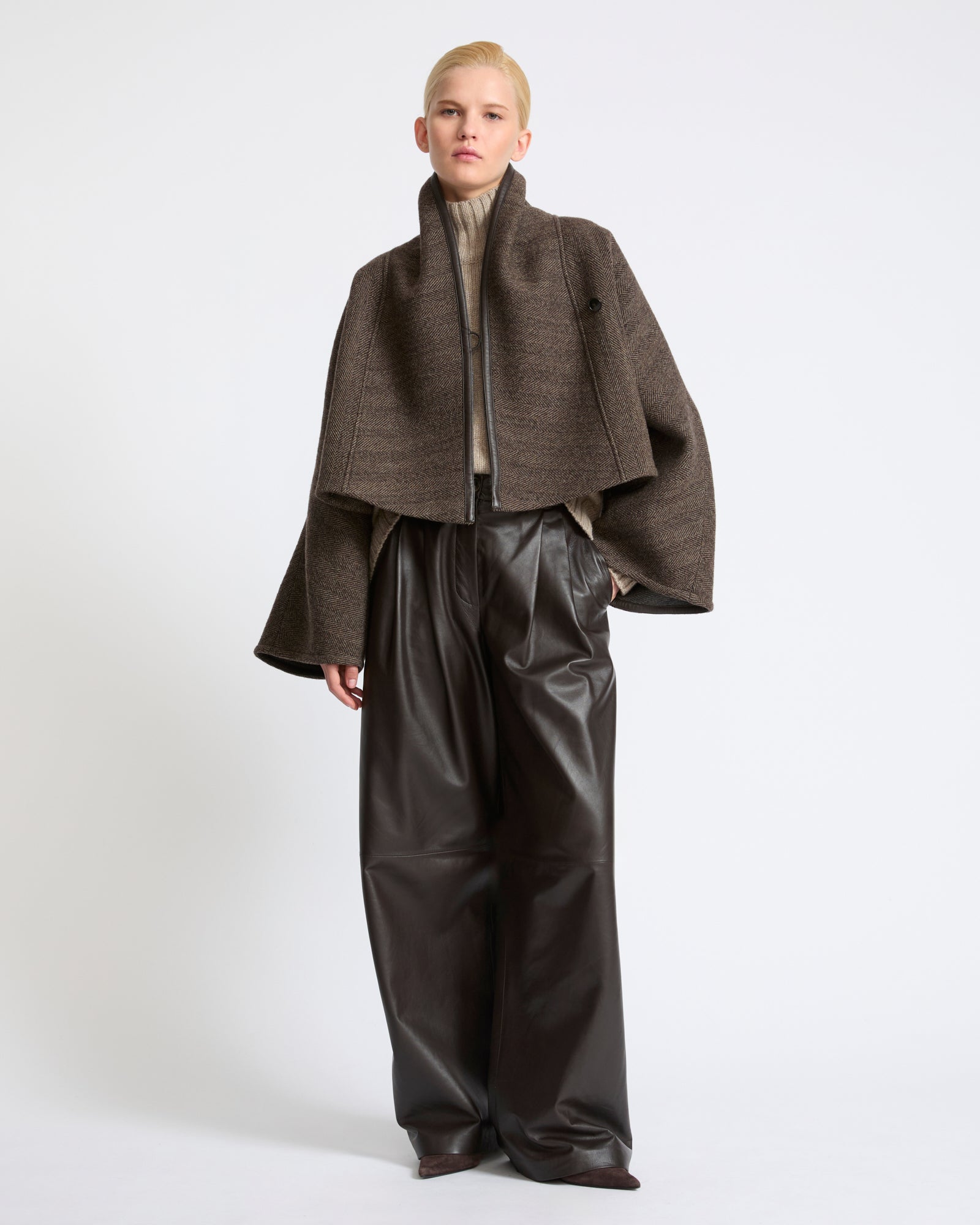 Herringbone double-sided wool cape jacket - Yves Salomon - New Fall Winter Collection