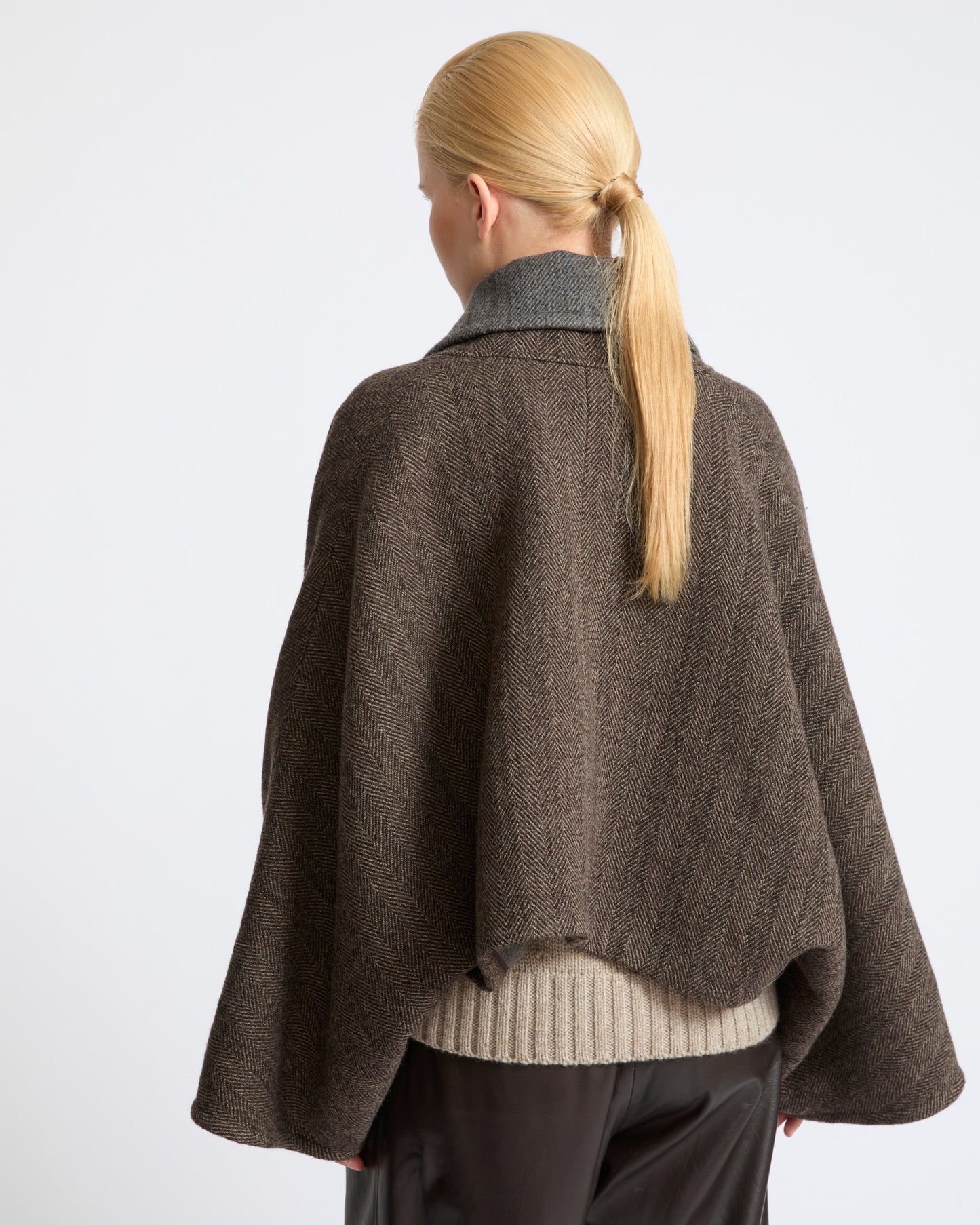 Herringbone double-sided wool cape jacket - Yves Salomon - New Fall Winter Collection