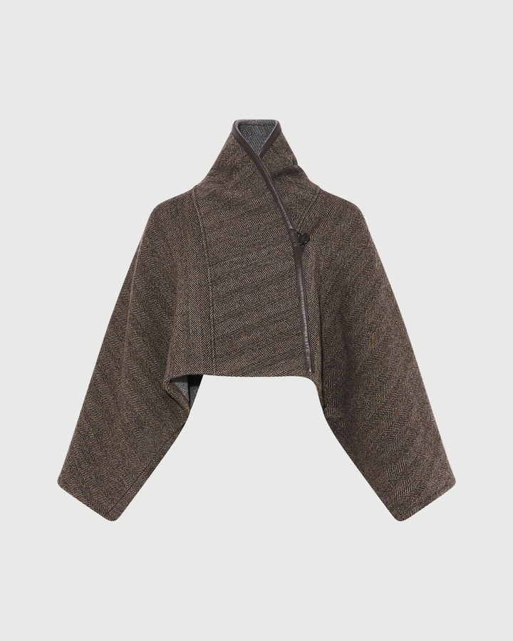 Herringbone double-sided wool cape jacket