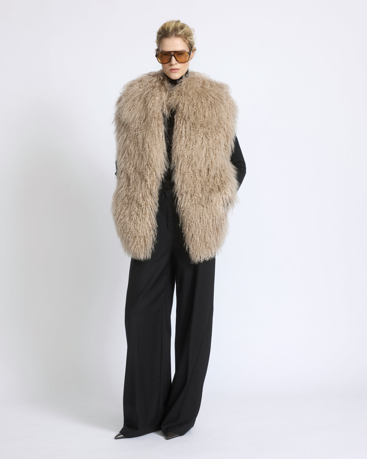 Merino knit gilet with curly long-haired lambskin - Yves Salomon - New Fall/Winter Collection