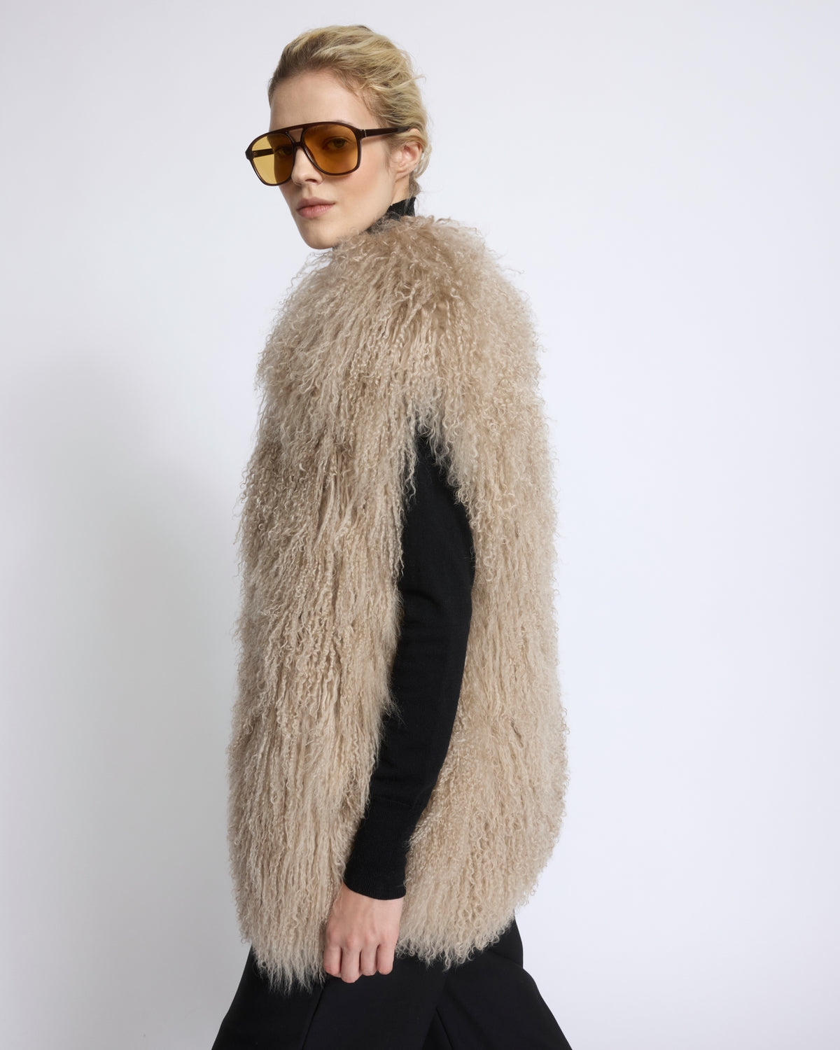 Merino knit gilet with curly long-haired lambskin - Yves Salomon - New Fall/Winter Collection