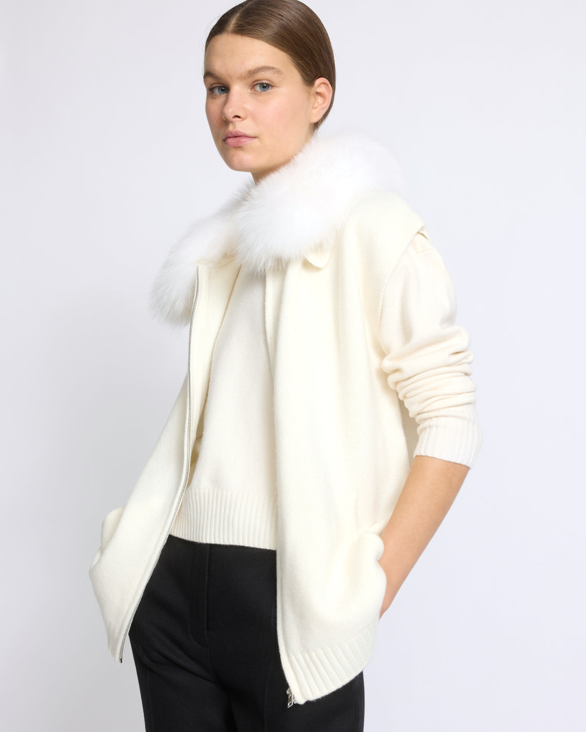 Merino knit and fox fur jacket - Yves Salomon - New Fall/Winter Collection