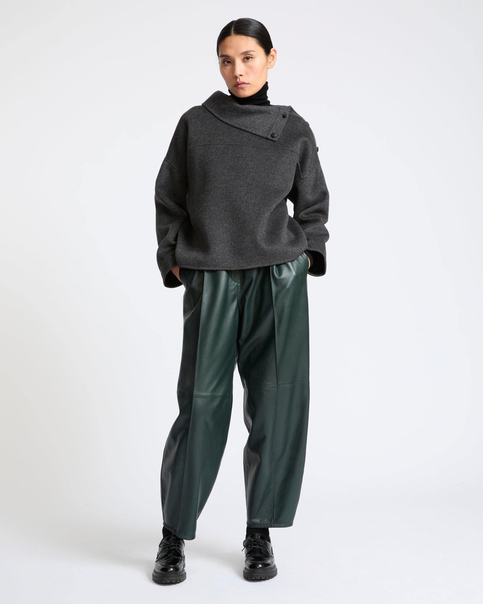 Double-sided wool funnel neck blouse - Yves Salomon - New Fall Winter Collection