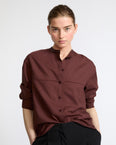 Wool voile shirt with leather details