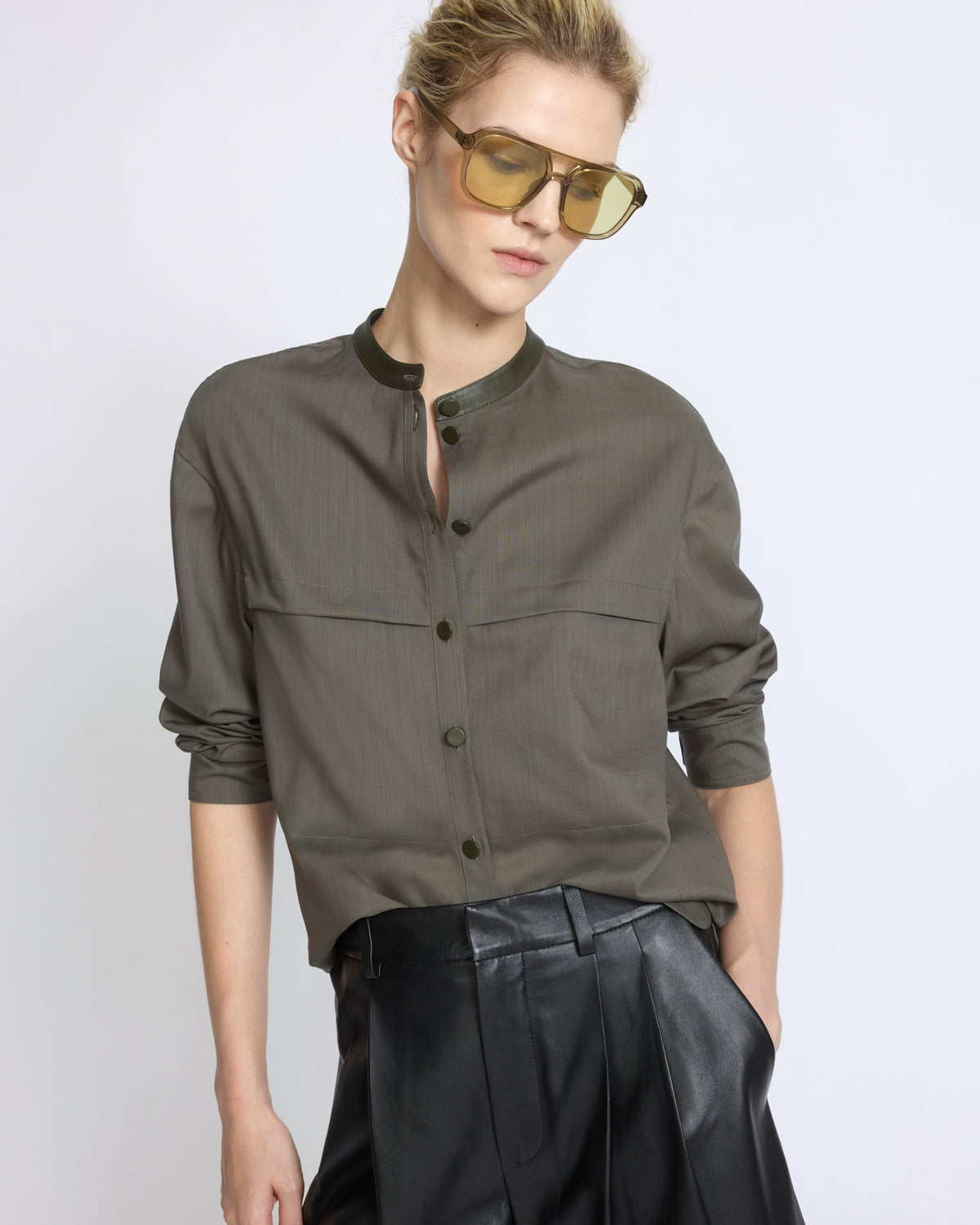 Wool voile shirt with leather details - Yves Salomon - New Fall/Winter Collection